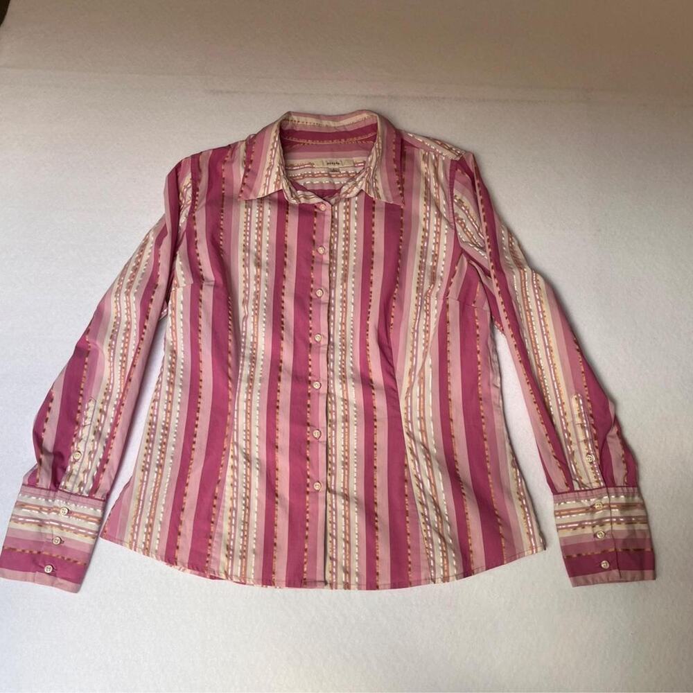 90s y2k pink beige pinstriped button down